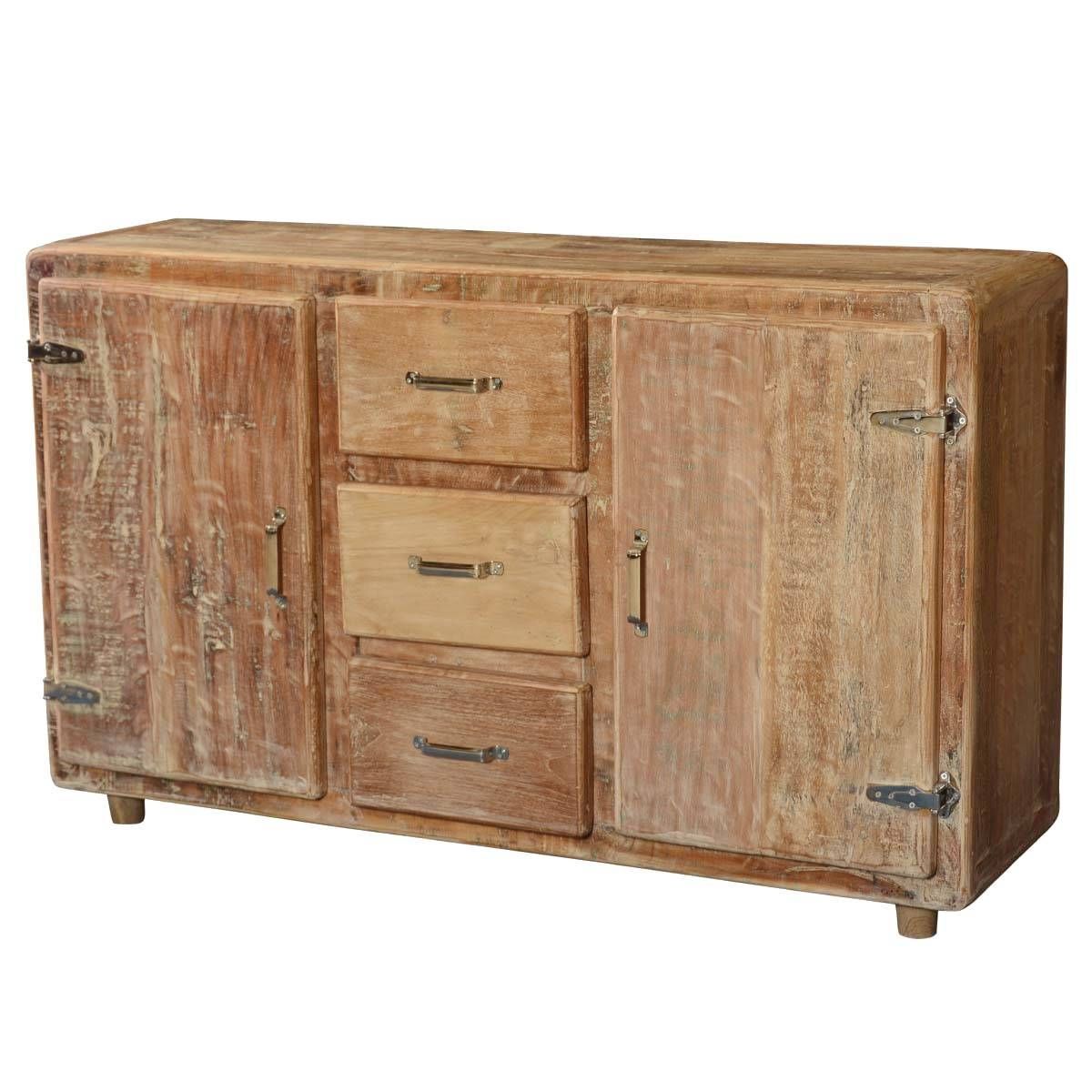 Rounded Corners Reclaimed Wood 3 Drawer Rustic Sideboard For 2018 Reclaimed Wood Sideboards (View 4 of 15)