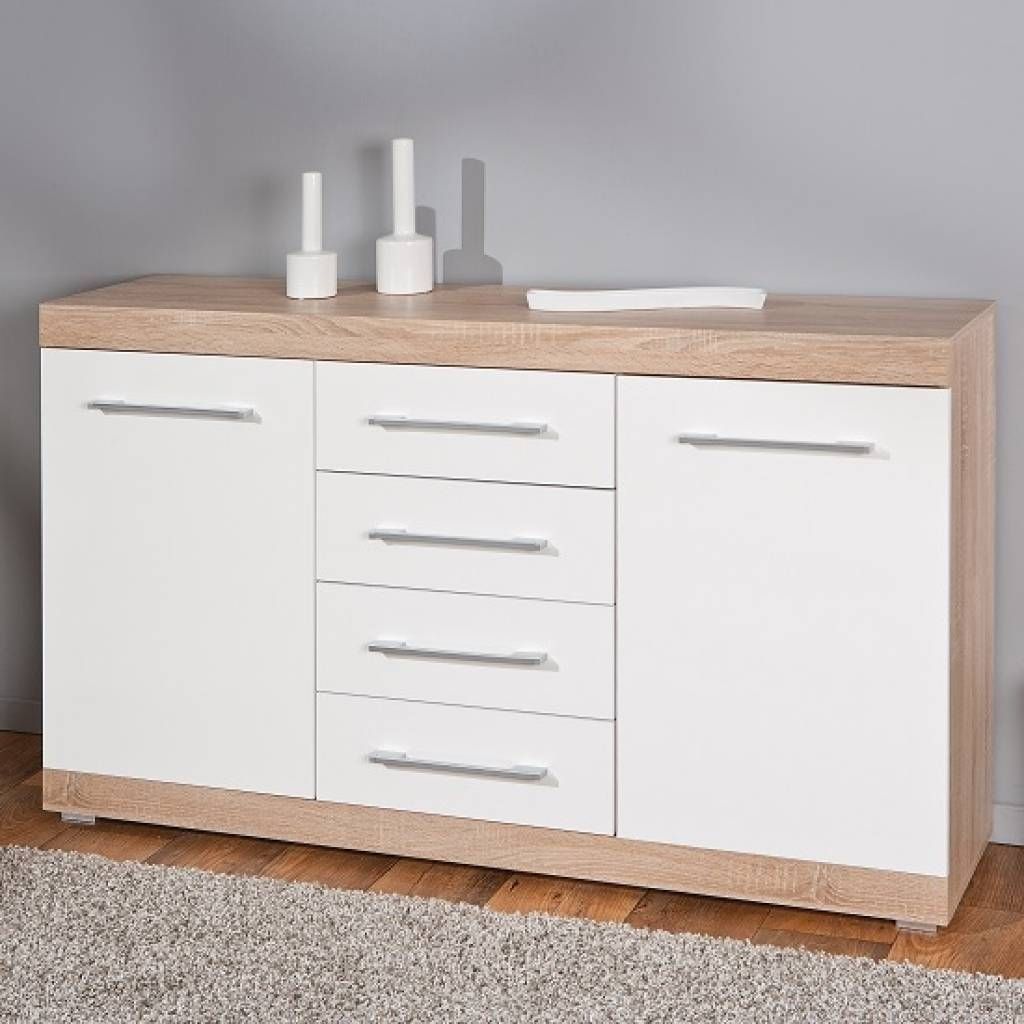 Sideboard Metford Contemporary Sideboard In Oak White Gloss Front Throughout Current Cream Gloss Sideboards (Photo 13 of 15)