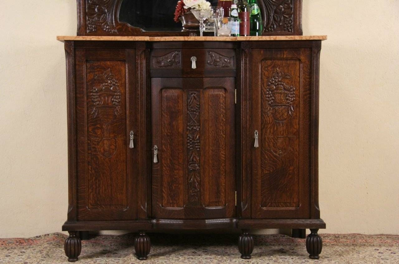 Sold – Art Deco 1925 Antique Marble Top Oak Sideboard, Server, Bar In Most Recent Marble Top Sideboards (View 8 of 15)