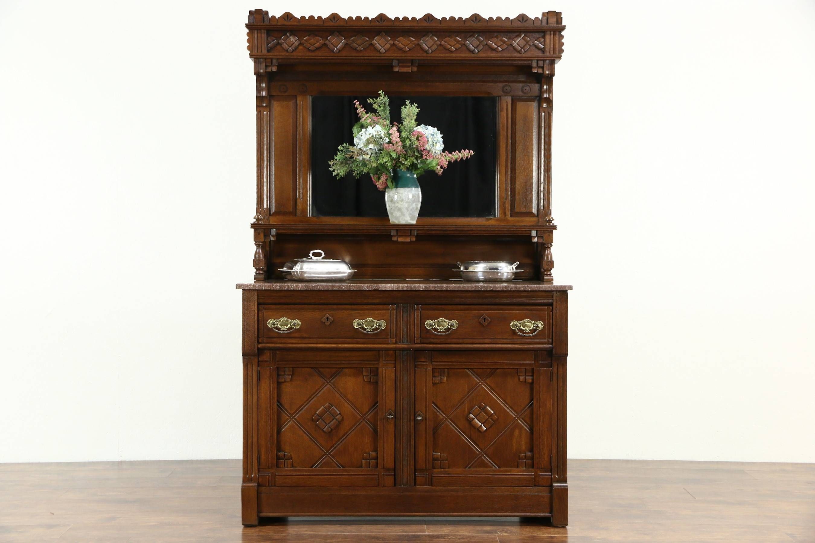 Sold – Eastlake Oak 1880's Antique Sideboard, Server Or Buffet With Regard To Latest Antique Sideboards With Mirror (View 9 of 15)
