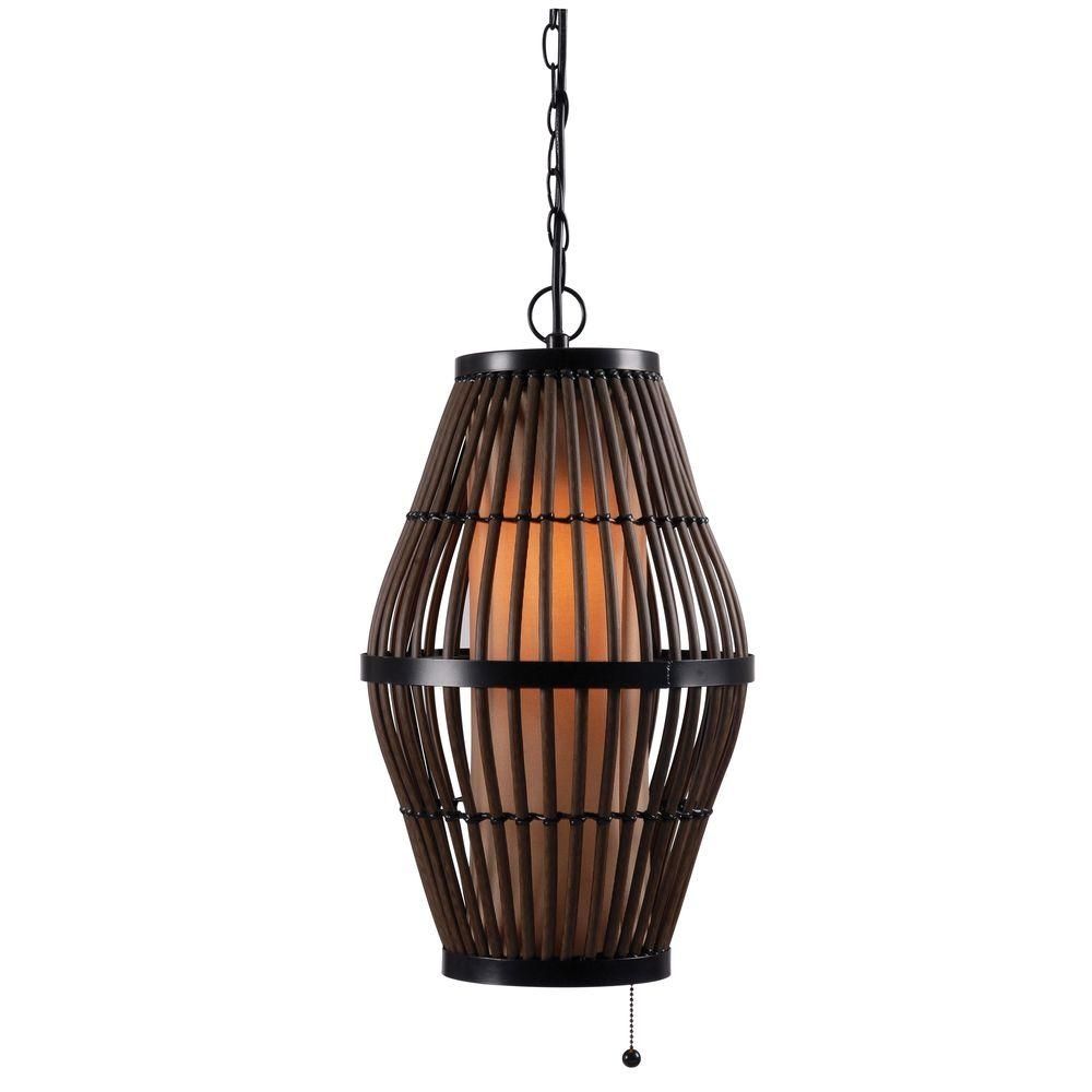 Biscayne 1 Light 12 In. Rattan Outdoor Pendant 93390rat – The Home Depot Throughout Outdoor Rattan Hanging Lights (Photo 1 of 15)