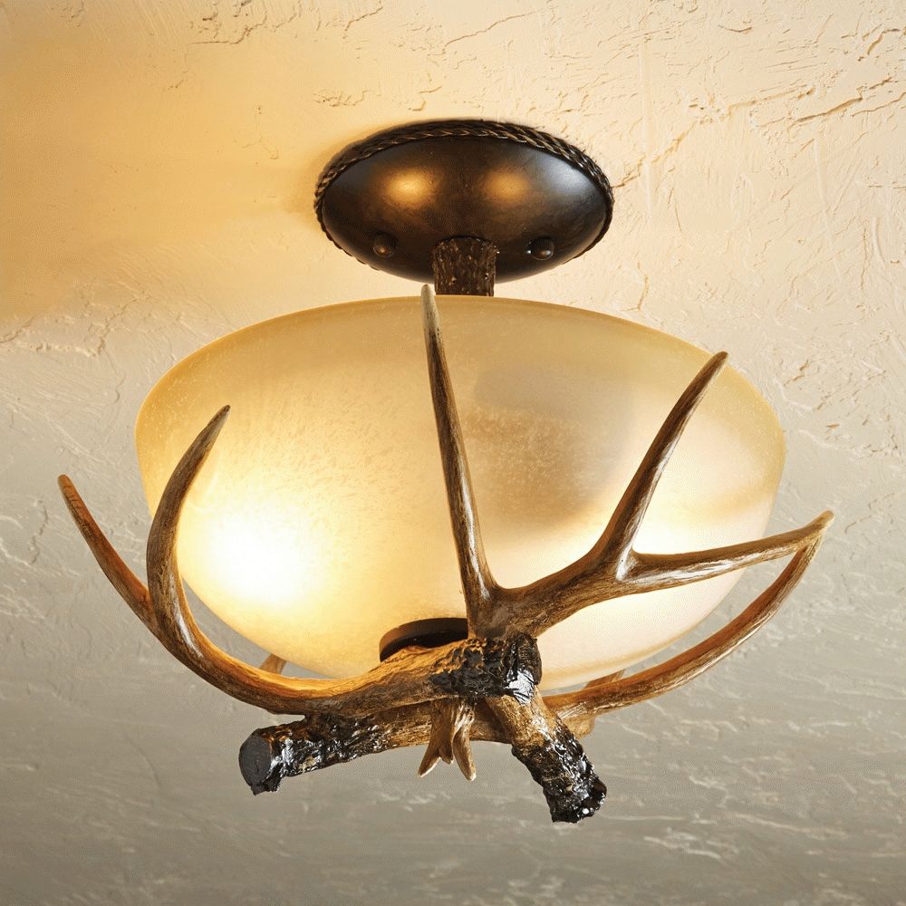 Cast Antler Semi Flush Ceiling Light – 12 Inch With Regard To Rustic Outdoor Ceiling Lights (Photo 15 of 15)