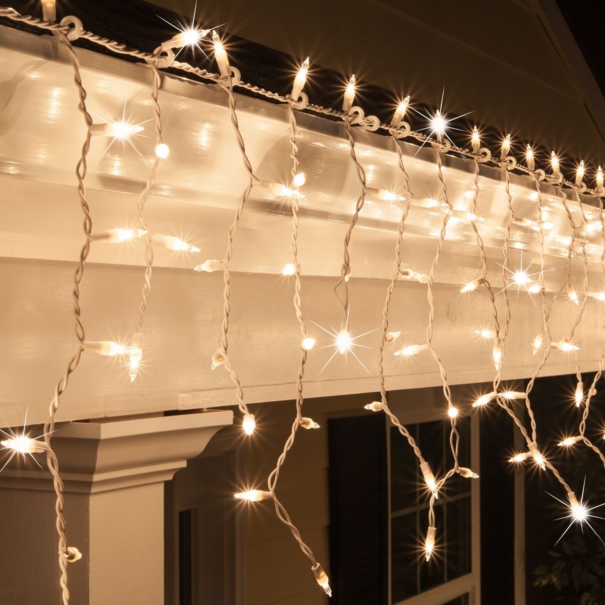 Christmas Icicle Light – 150 Clear Twinkle Icicle Lights – White Wire Throughout Hanging Outdoor Lights On Wire (View 13 of 15)