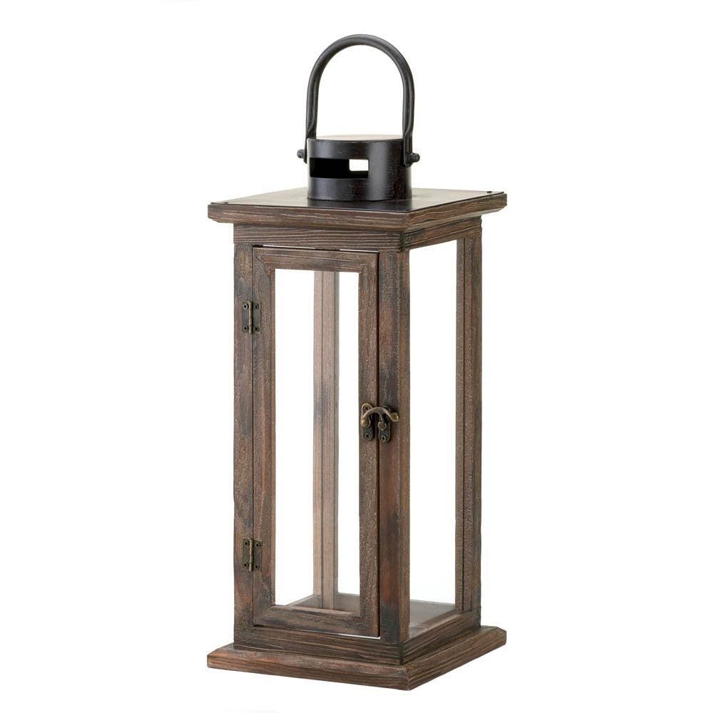 Decorative Candle Lanterns, Large Wood Rustic Outdoor Candle Lantern In Outdoor Hanging Patio Lanterns (Photo 13 of 15)