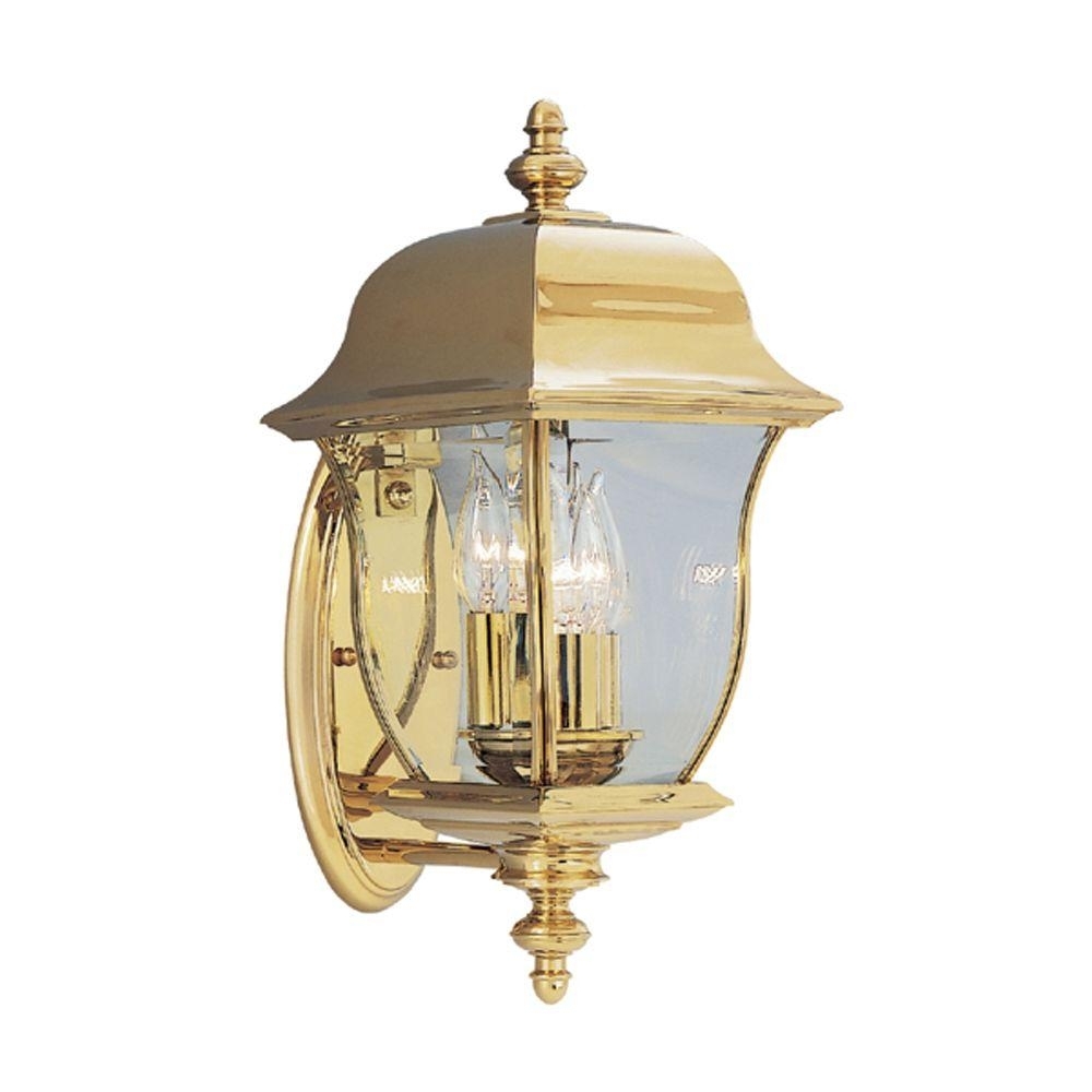 Designers Fountain Oak Harbor 3 Light Polished Brass Outdoor Wall Regarding Brass Outdoor Wall Lighting (Photo 1 of 15)