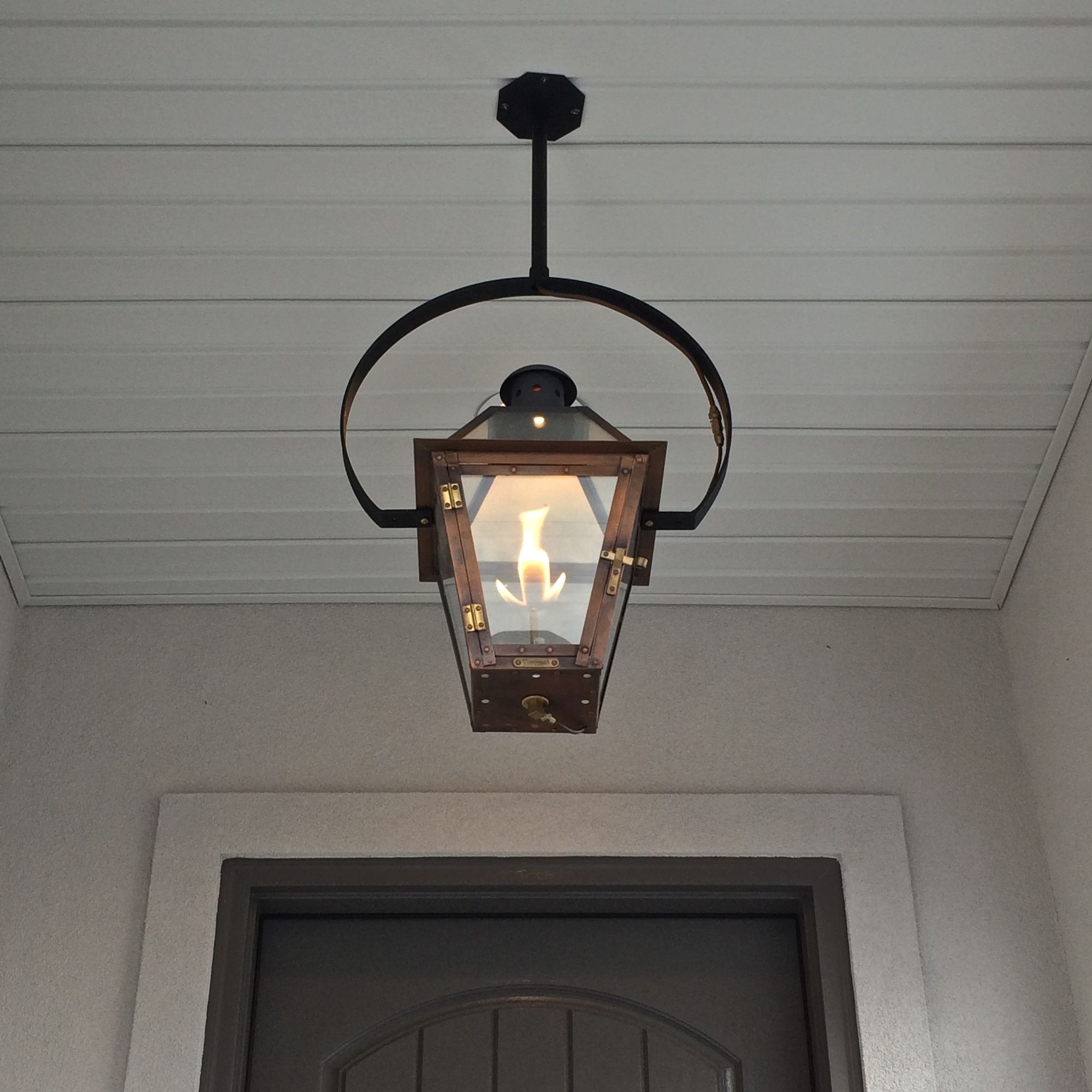 Exterior Entryway Large Hanging Gas Lantern Estess Contractors Pertaining To Outdoor Hanging Gas Lights (Photo 1 of 15)