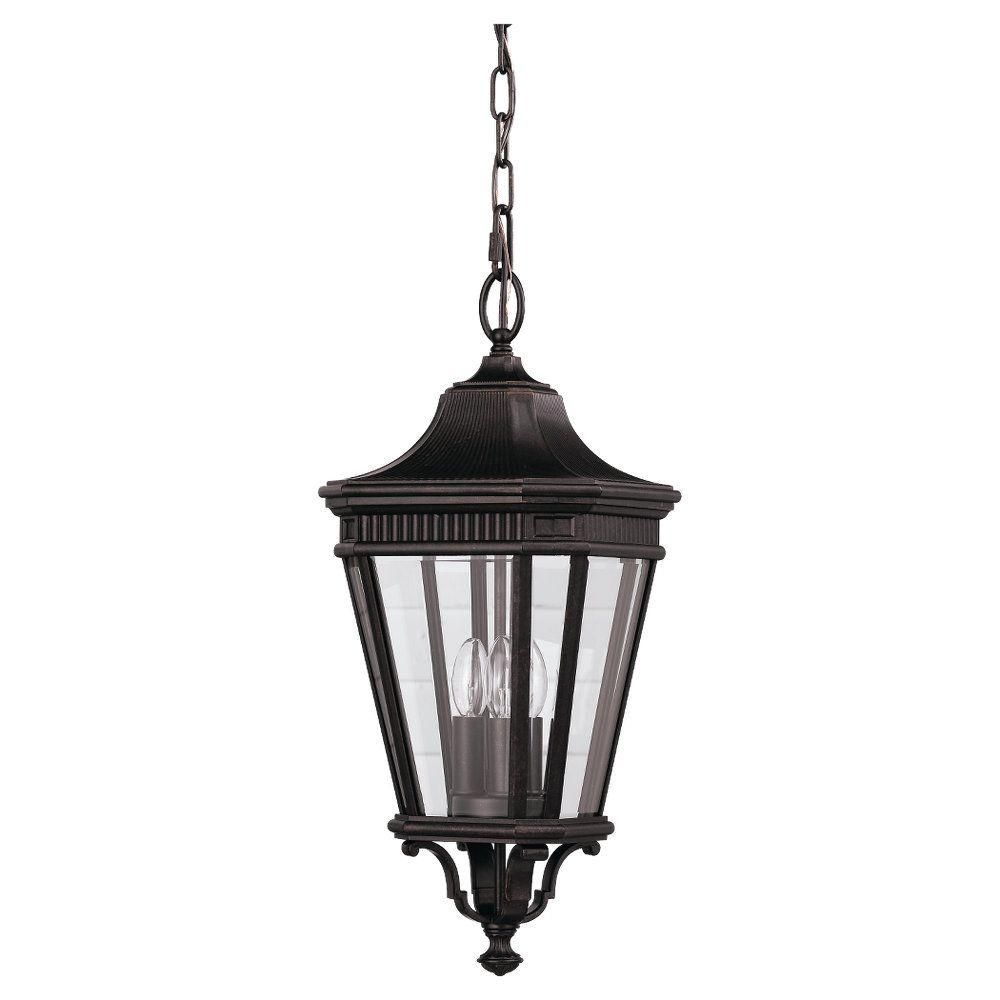 Feiss Cotswold Lane 3 Light Grecian Bronze Outdoor Hanging Pendant For Hanging Outdoor Entrance Lights (View 7 of 15)