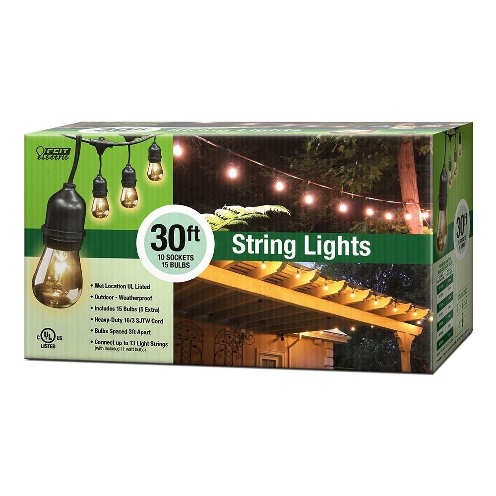Feit Electric 30 Ft. 10 Socket Incandescent String Light Set (case With Regard To Outdoor String Lights At Home Depot (Photo 9 of 15)