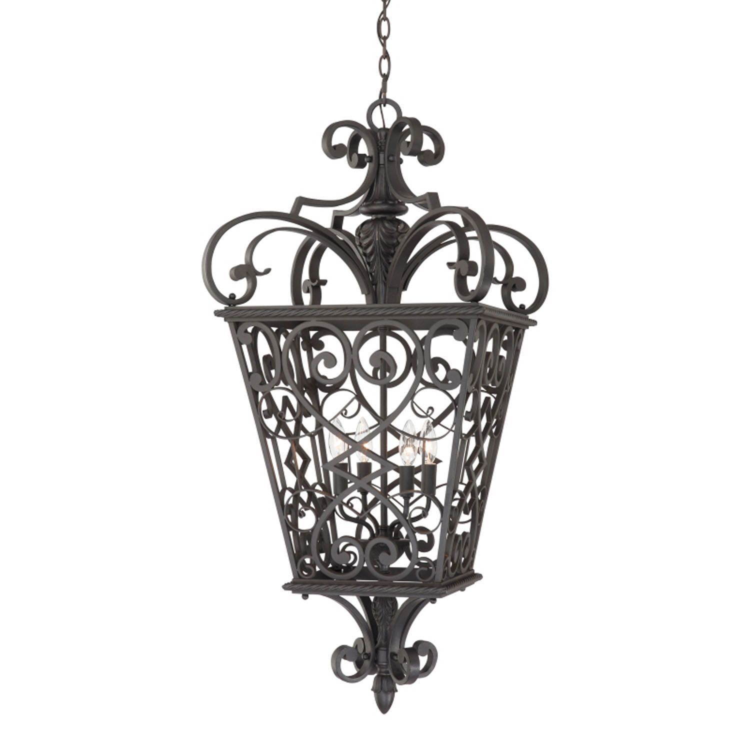 Four Light Outdoor Hanging, Front Porch, Cage Pendant, Traditional Inside Traditional Outdoor Ceiling Lights (View 14 of 15)