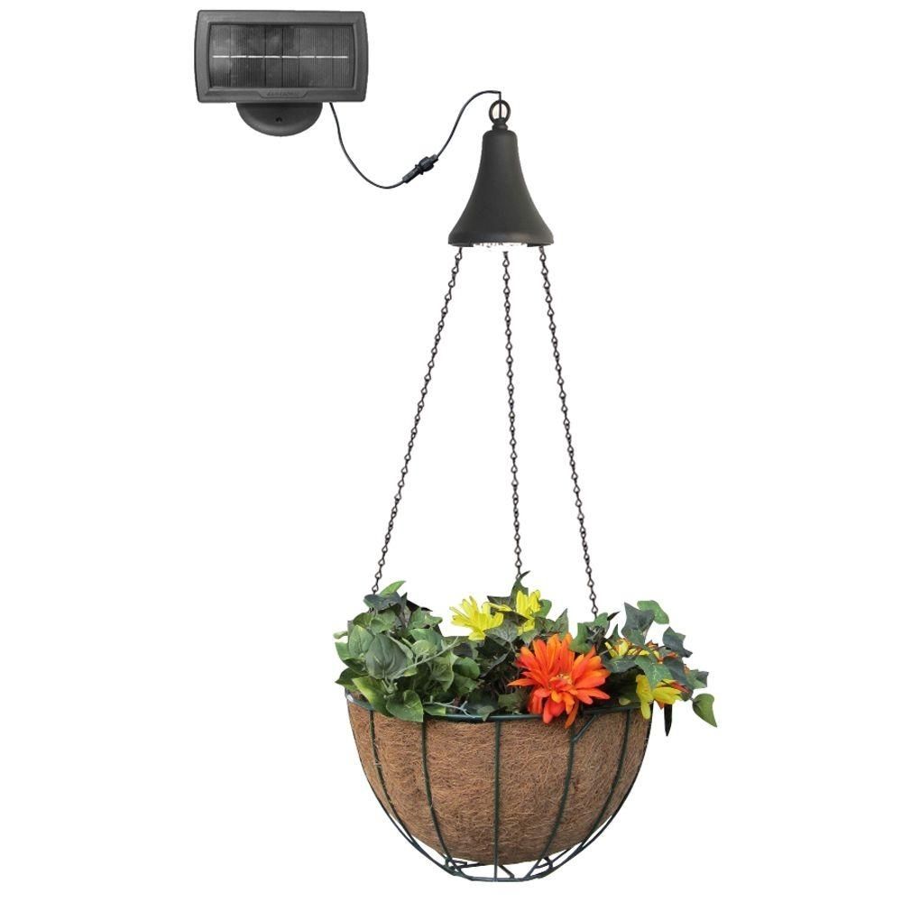Gama Sonic Solar Powered Black Integrated Led Hanging Spotlight With Within Outdoor Hanging Basket Lights (Photo 8 of 15)
