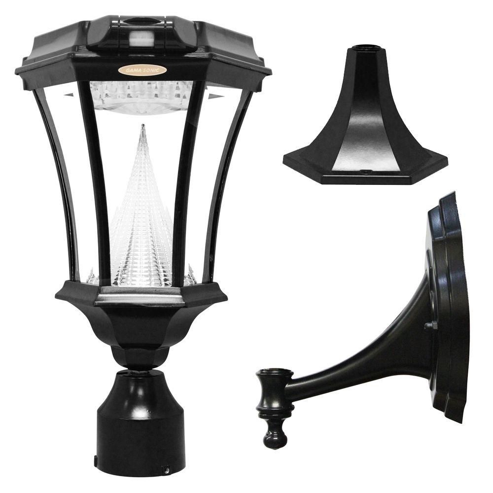 Gama Sonic Victorian Single Black Integrated Led Outdoor Solar Lamp Regarding Outdoor Wall And Post Lighting (View 10 of 15)