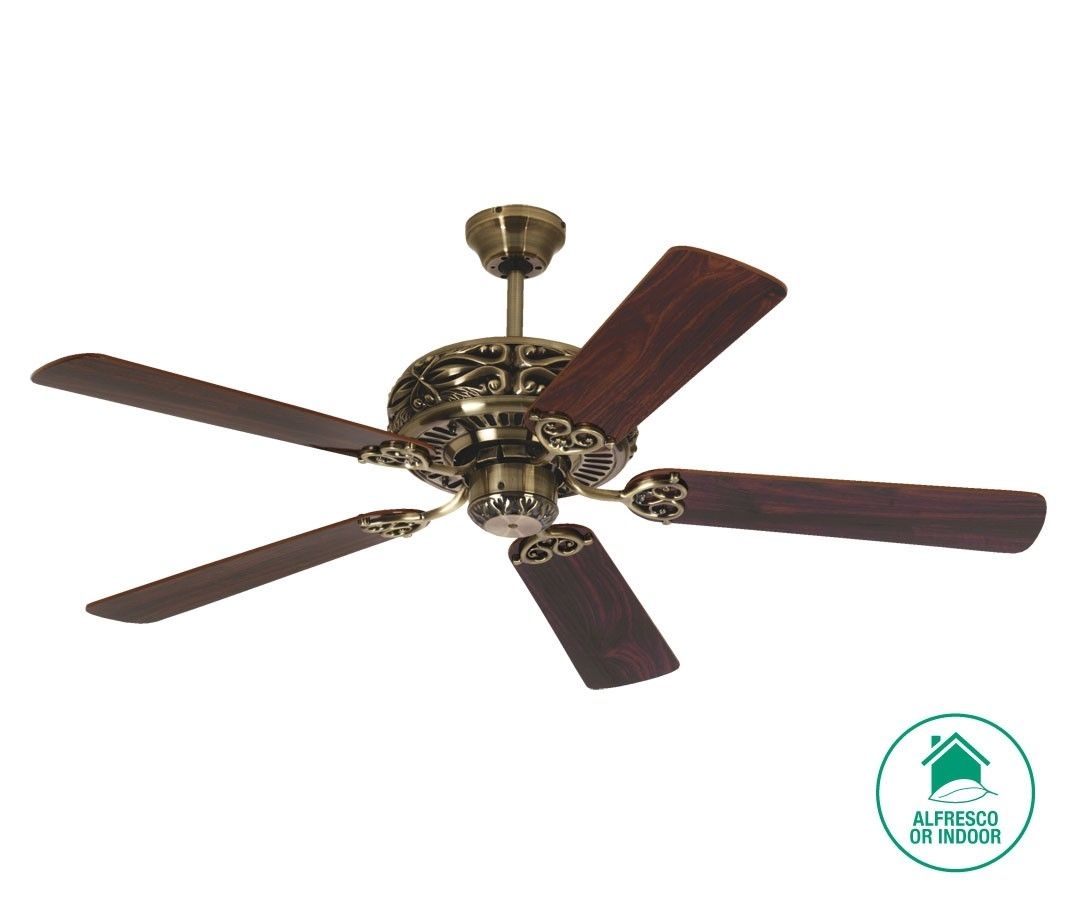 Grenada 132cm Fan In Antique Brass With Rosewood/walnut Blades,fans Throughout Outdoor Ceiling Fan Beacon Lighting (View 14 of 15)