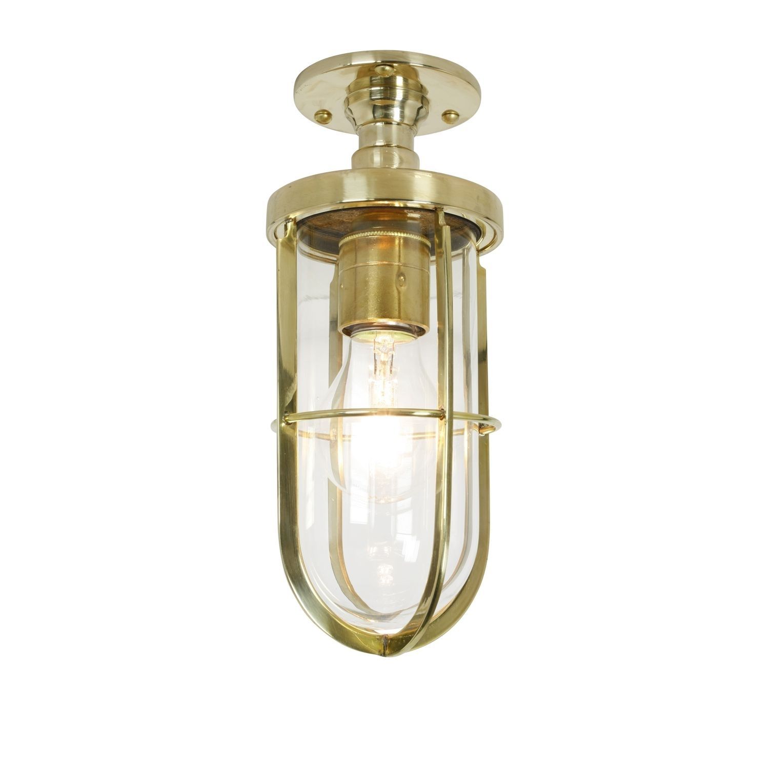 Guarded Ceiling Light Manufactured From Brass (View 8 of 15)