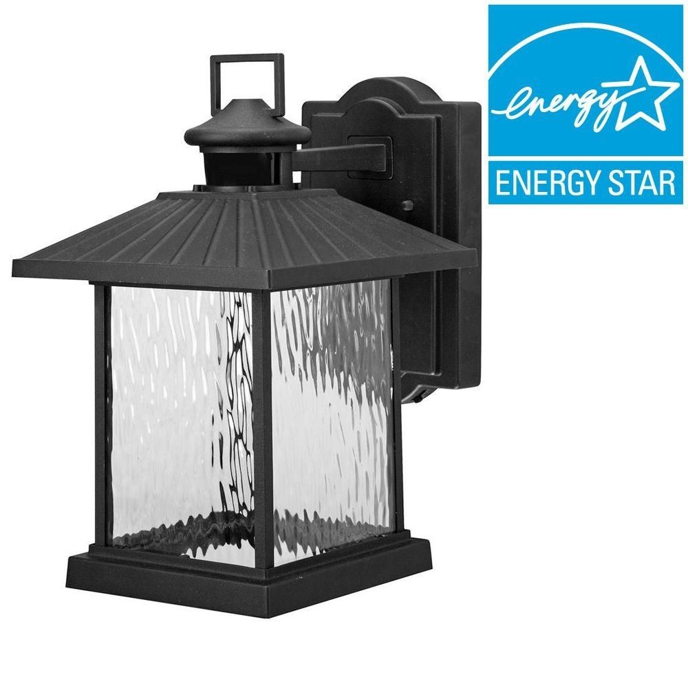 Hampton Bay 1 Light Black Outdoor Wall Mount Lantern Bpl1611 Blk With Outdoor Wall Lights With Receptacle (Photo 15 of 15)
