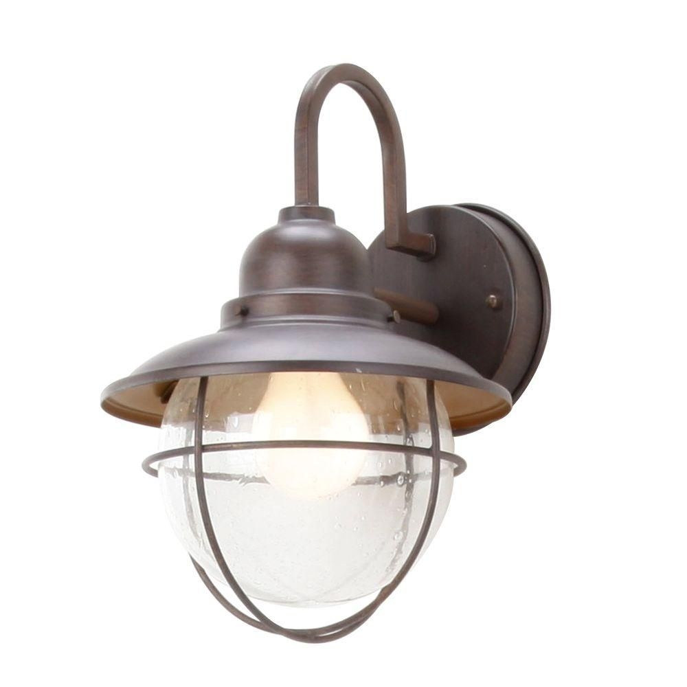 Hampton Bay 1 Light Brushed Nickel Outdoor Cottage Lantern Boa1691h Throughout Outdoor Wall Lighting At Home Depot (Photo 7 of 15)