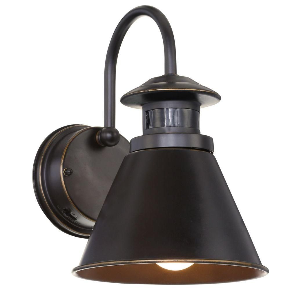 Hampton Bay 180 Degree Oil Rubbed Bronze Motion Sensing Outdoor Wall Pertaining To Outdoor Wall Light Fixtures With Motion Sensor (Photo 9 of 15)