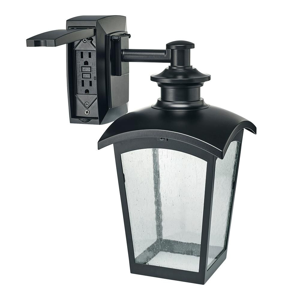 Hampton Bay Die Cast Exterior Lantern With Gfci Black Md 31343 – The Inside Outdoor Wall Lights With Gfci Outlet (Photo 4 of 15)