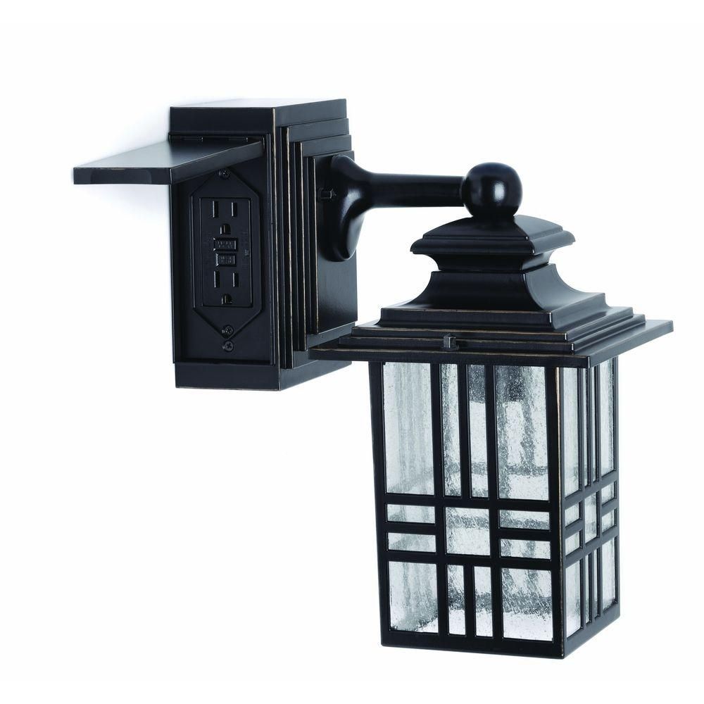 Hampton Bay Mission Style Black With Bronze Highlight Outdoor Wall Intended For Outdoor Wall Lights With Plug (Photo 1 of 15)