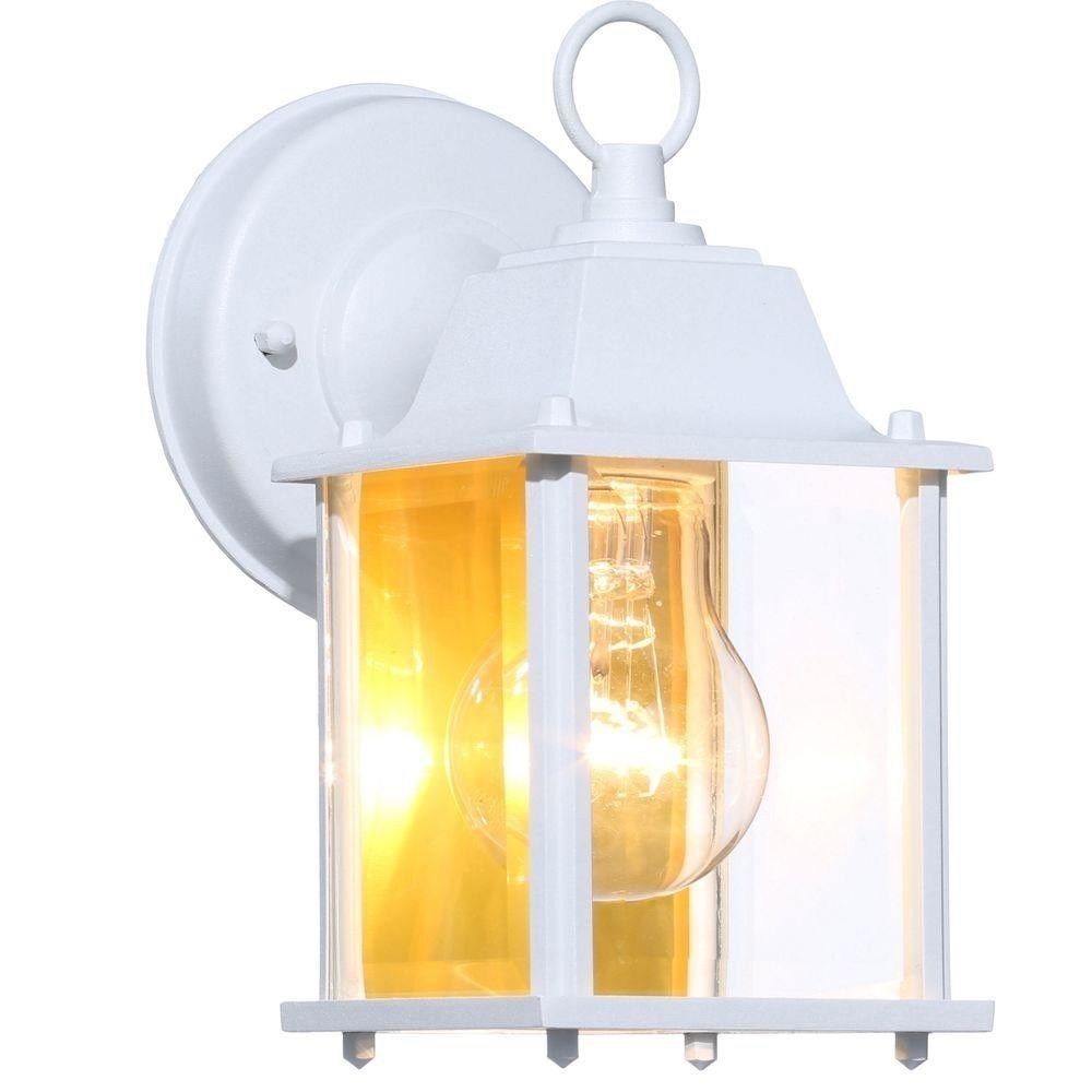 Hampton Bay Outdoor Wall Lantern Lamp White Finish Beveled Glass (View 12 of 15)