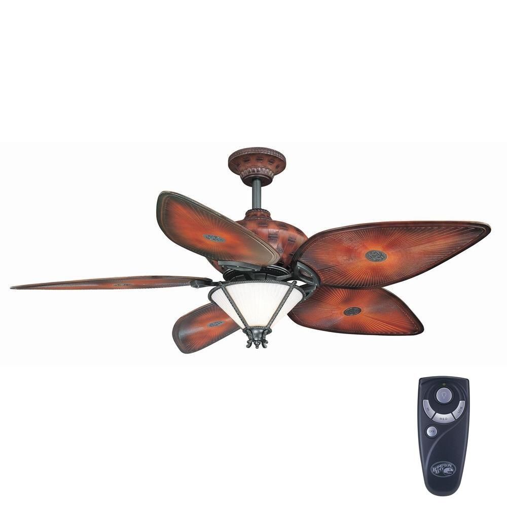 Hampton Bay San Lucas 56 In. Indoor/outdoor Natural Iron Ceiling Fan Inside Outdoor Ceiling Fans With Remote Control Lights (Photo 15 of 15)