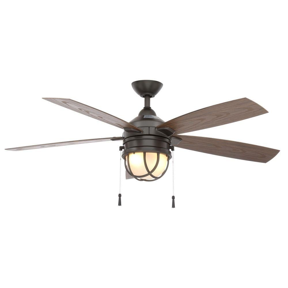 Hampton Bay Seaport 52 In. Led Indoor/outdoor Natural Iron Ceiling For Outdoor Ceiling Fans With Lights At Home Depot (Photo 11 of 15)
