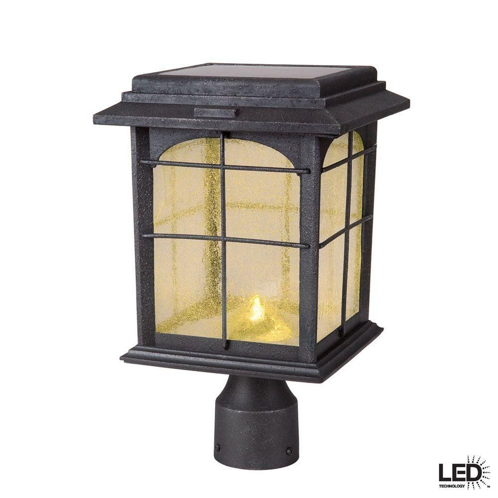 Hampton Bay Solar Outdoor Hand Painted Sanded Iron Post Lantern With In Contemporary Hampton Bay Outdoor Lighting (Photo 9 of 15)