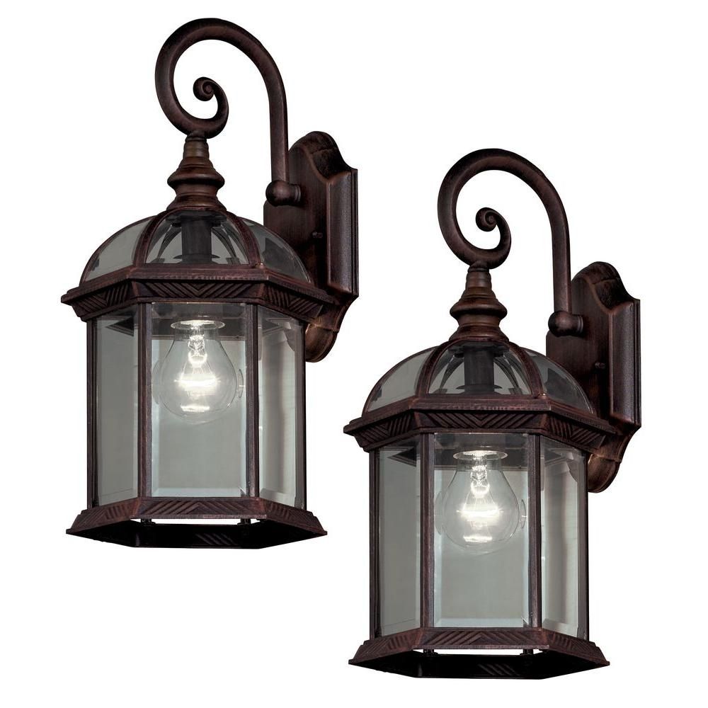 Hampton Bay Twin Pack 1 Light Weathered Bronze Outdoor Lantern 7072 Inside Outdoor Wall Lighting With Outlet (Photo 4 of 15)