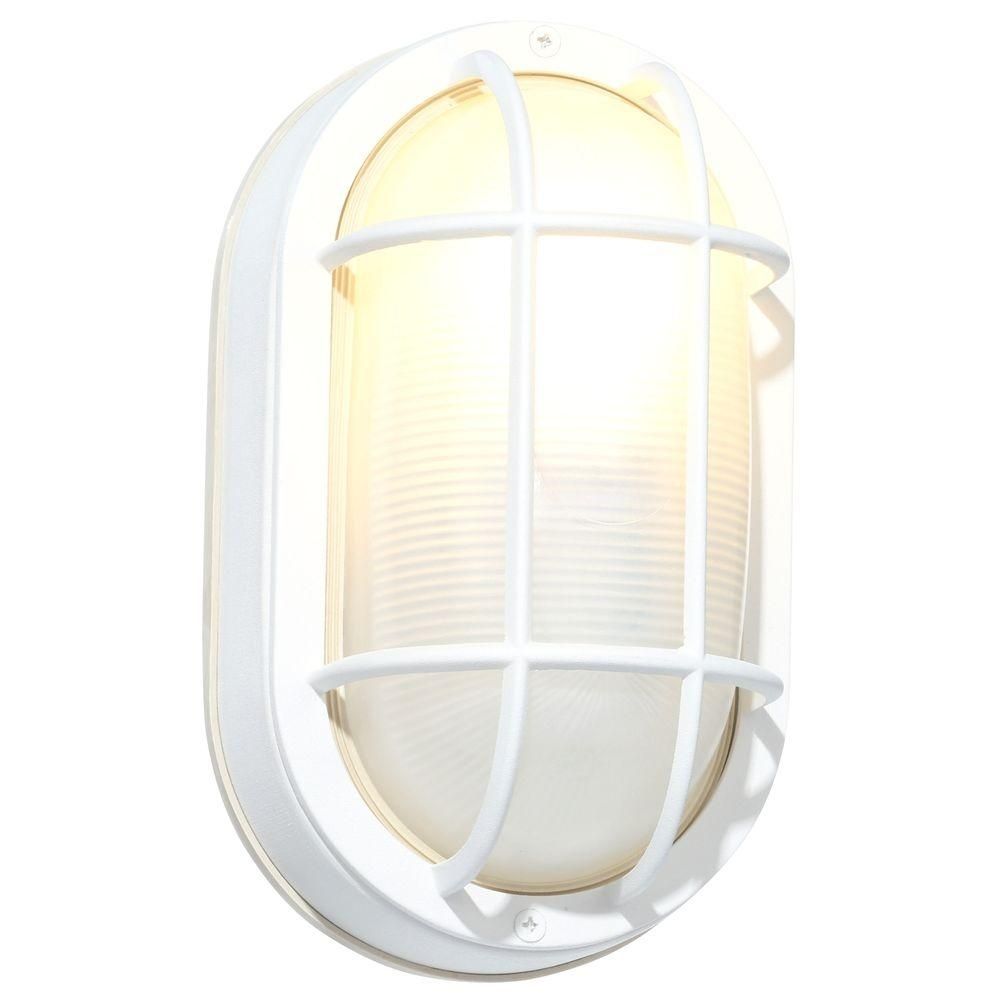 Hampton Bay White Outdoor Oval Bulkhead Wall Light Hb8822p 06 – The In White Outdoor Wall Mounted Lighting (View 14 of 15)