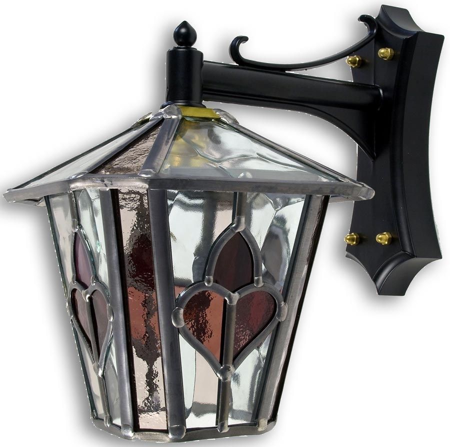 Handmade Dark Pink Leaded Stained Glass Outdoor Wall Lantern With Stained Glass Outdoor Wall Lights (View 2 of 15)