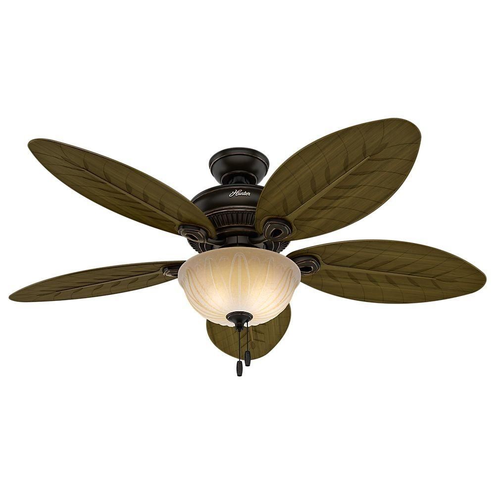 Hunter Grand Cayman 54 In. Indoor/outdoor Onyx Bengal Bronze Ceiling Inside Outdoor Ceiling Fans With Lights At Home Depot (Photo 8 of 15)