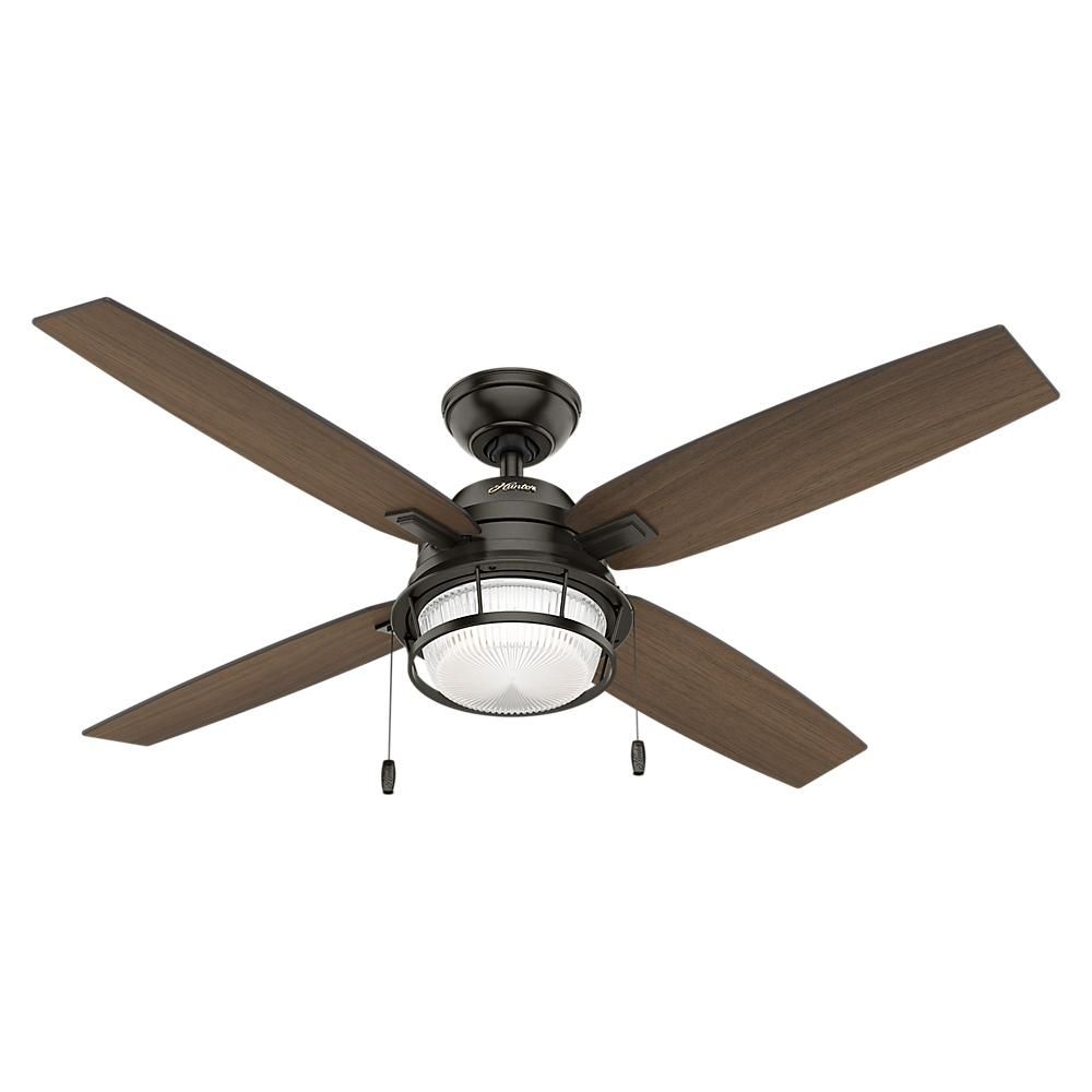 Hunter Ocala 52 In. Led Indoor/outdoor Autumn Creme White Ceiling Within Outdoor Ceiling Fans With Led Lights (Photo 12 of 15)