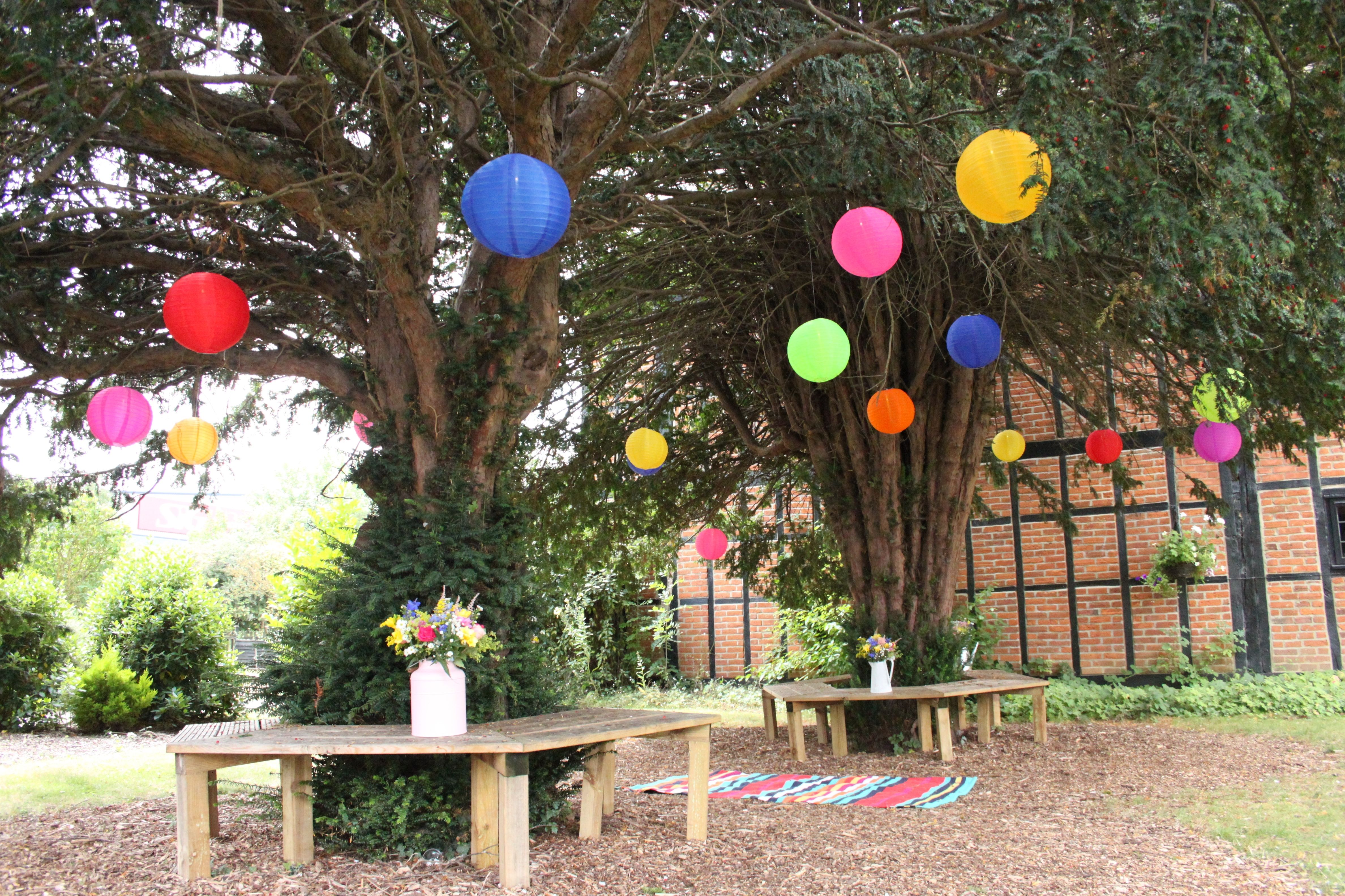 Mad Hatters Outdoor Coloured Nylon Lanterns Hanging Randomly In The Pertaining To Outdoor Hanging Nylon Lanterns (Photo 14 of 15)