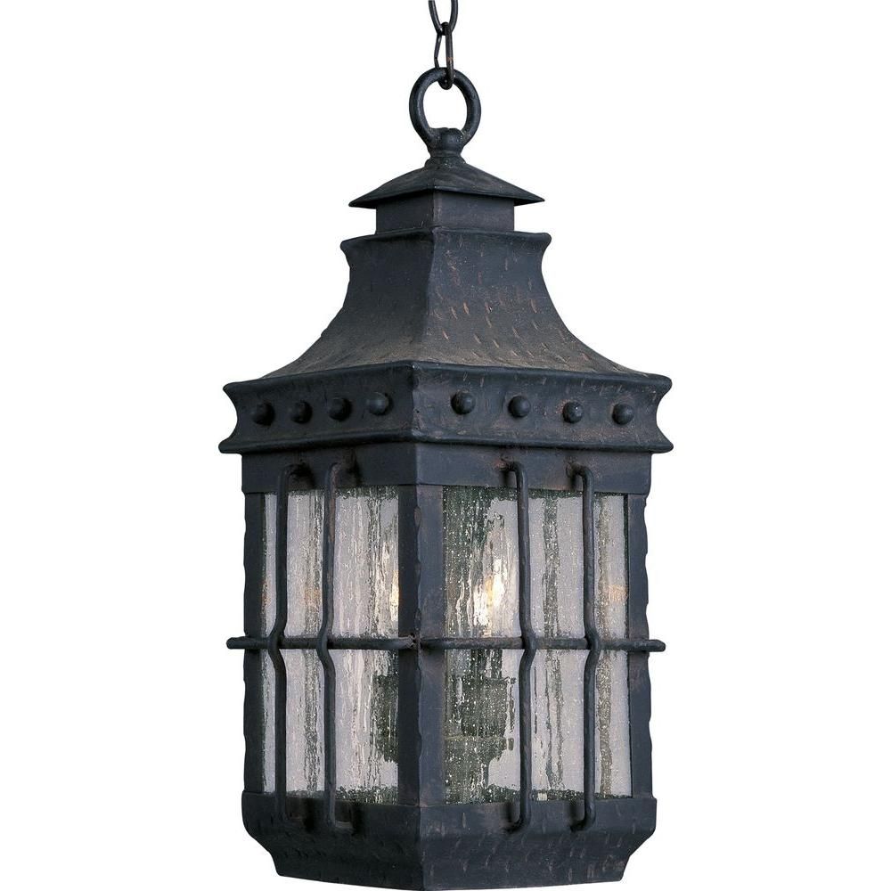 Maxim Lighting Nantucket 3 Light Country Forge Outdoor Hanging Within Outdoor Hanging Lanterns (View 2 of 15)