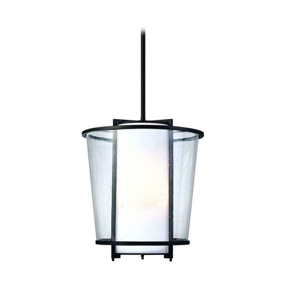 Modern Outdoor Hanging Light With White Glass In Forged Bronze In Contemporary Outdoor Pendant Lighting (View 3 of 15)
