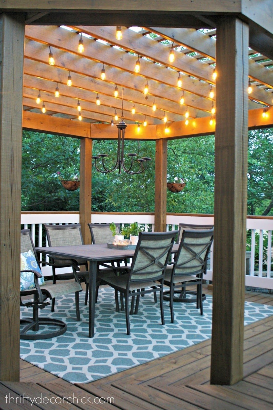 Our Beautiful Outdoor Dining Room | Lights, Pergolas And Backyard Intended For Outdoor Hanging Lights For Pergola (Photo 13 of 15)
