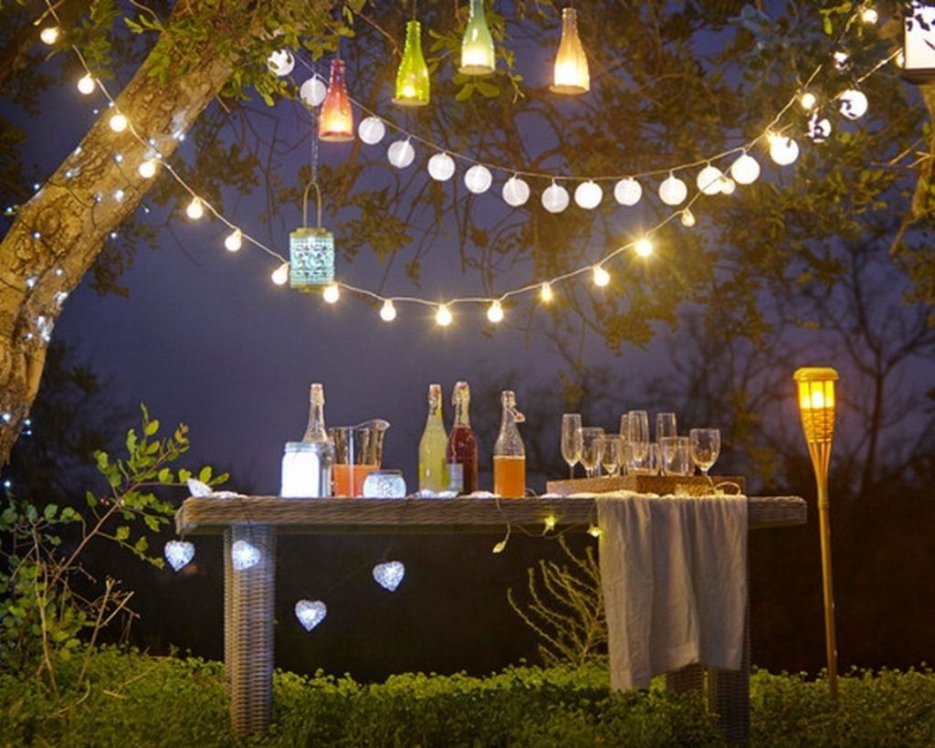 Outdoor And Patio: Attractive Outdoor Party Lighting With String With Hanging Outdoor Lights On Trees (Photo 12 of 15)