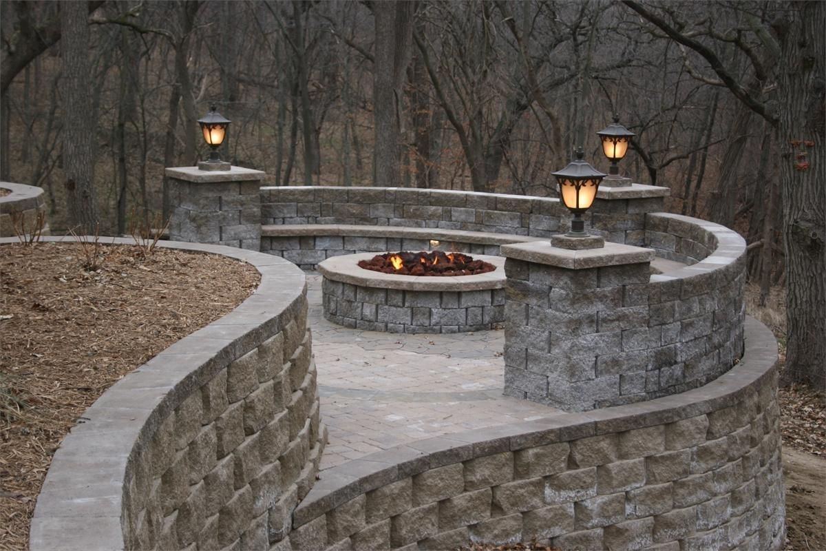 Outdoor Living With Seat Wall, Firepit, Retaining Walls And Lighting With Regard To Outdoor Retaining Wall Lighting (Photo 7 of 15)