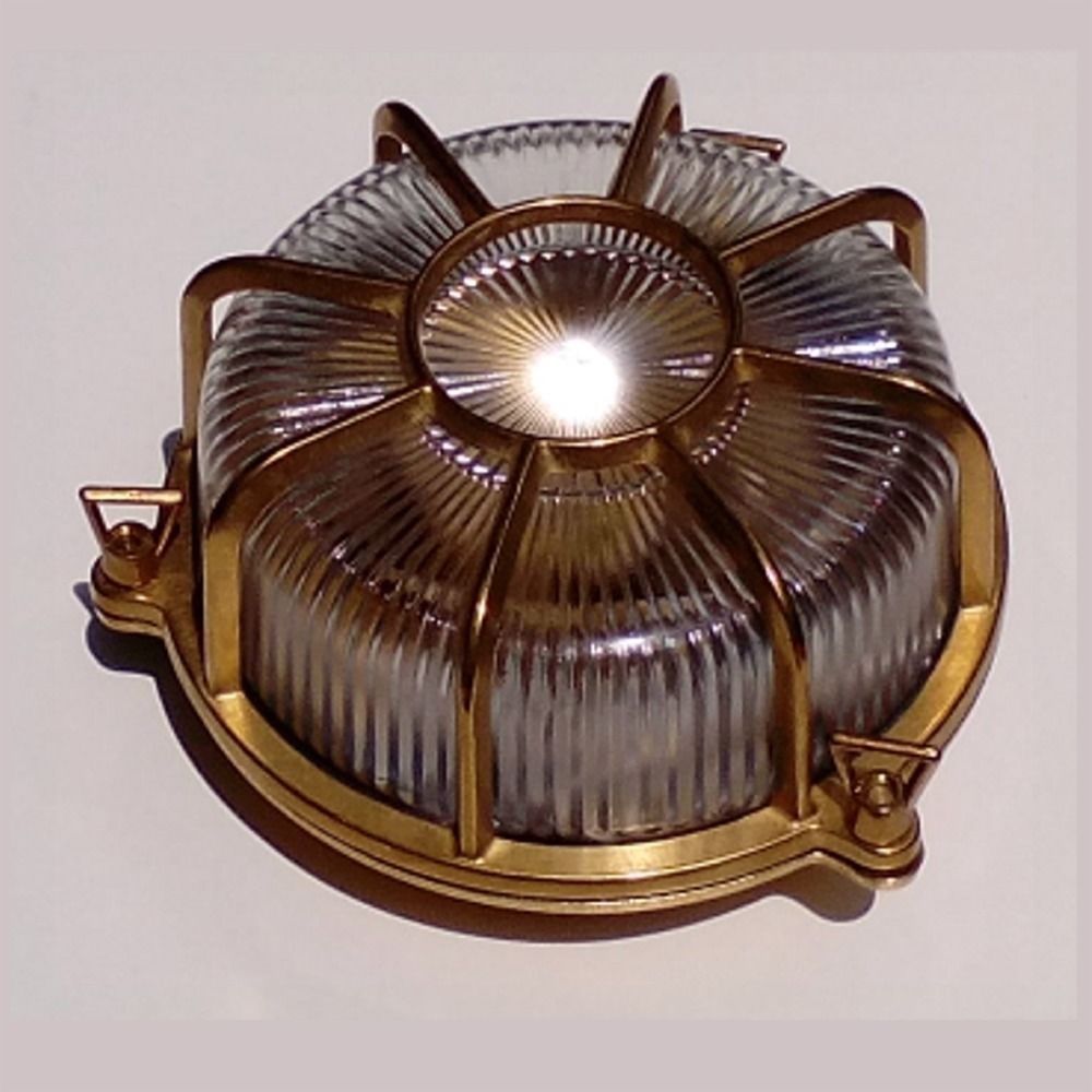 Outdoor Round Brass Wall Light. Round Cage Light Solid Brass Intended For Brass Outdoor Ceiling Lights (Photo 2 of 15)
