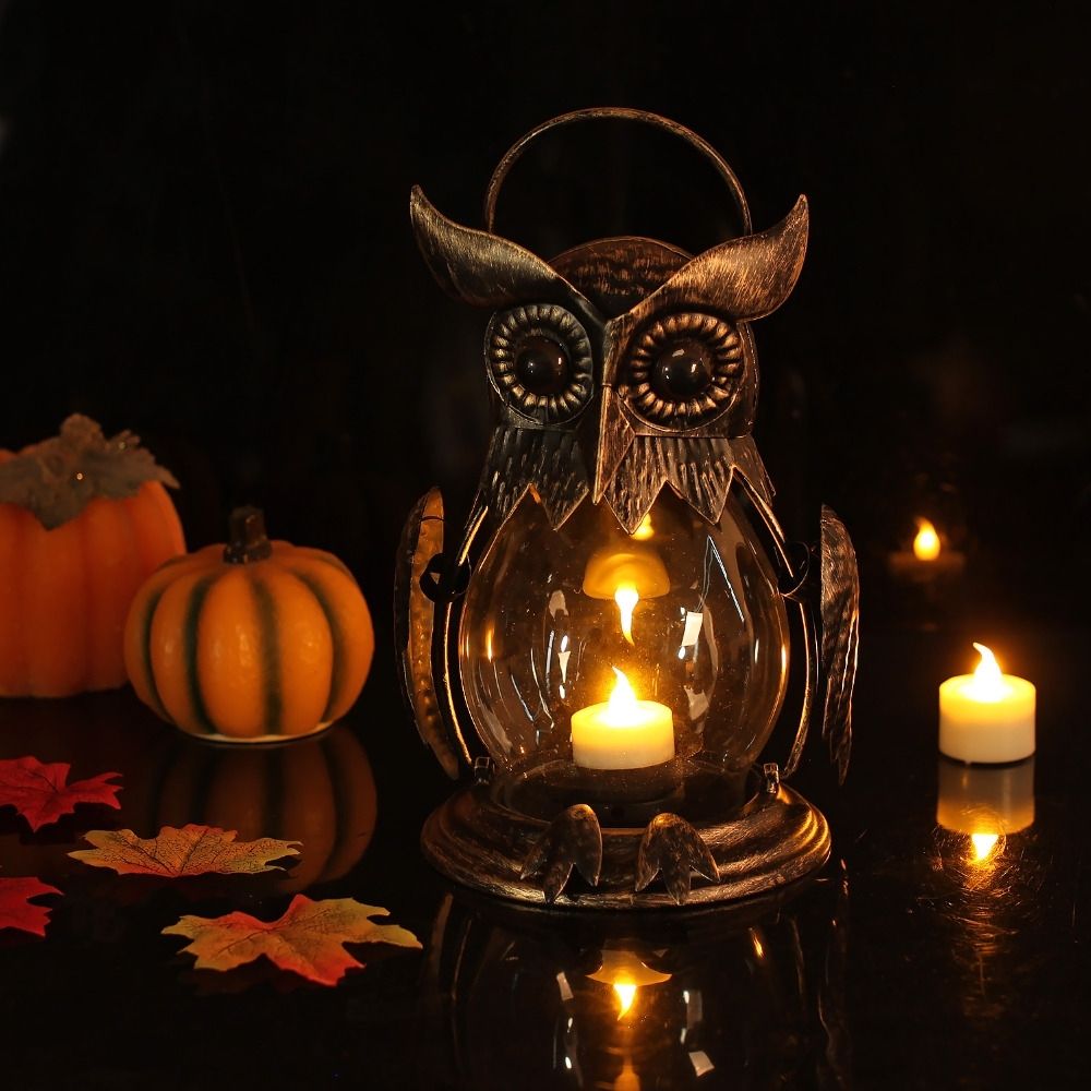 Owl Tealight Holder Hurricane Candleholders, Hanging Lantern For Within Hanging Outdoor Tea Light Lanterns (View 12 of 15)