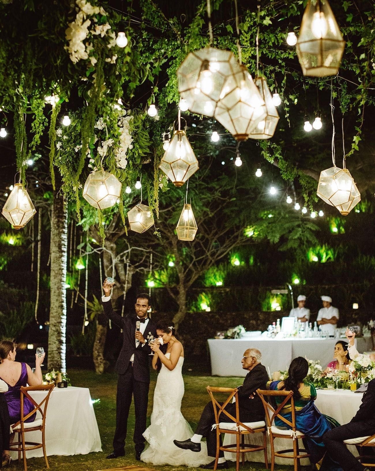 Romantic Cliffside Bali Wedding: Trish + Sid | Gold Lanterns Throughout Outdoor Hanging Party Lanterns (Photo 10 of 15)