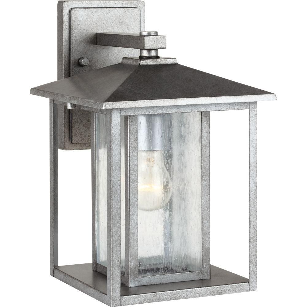 Sea Gull Lighting Hunnington 1 Light Outdoor Weathered Pewter Wall Intended For Pewter Outdoor Wall Lights (Photo 1 of 15)