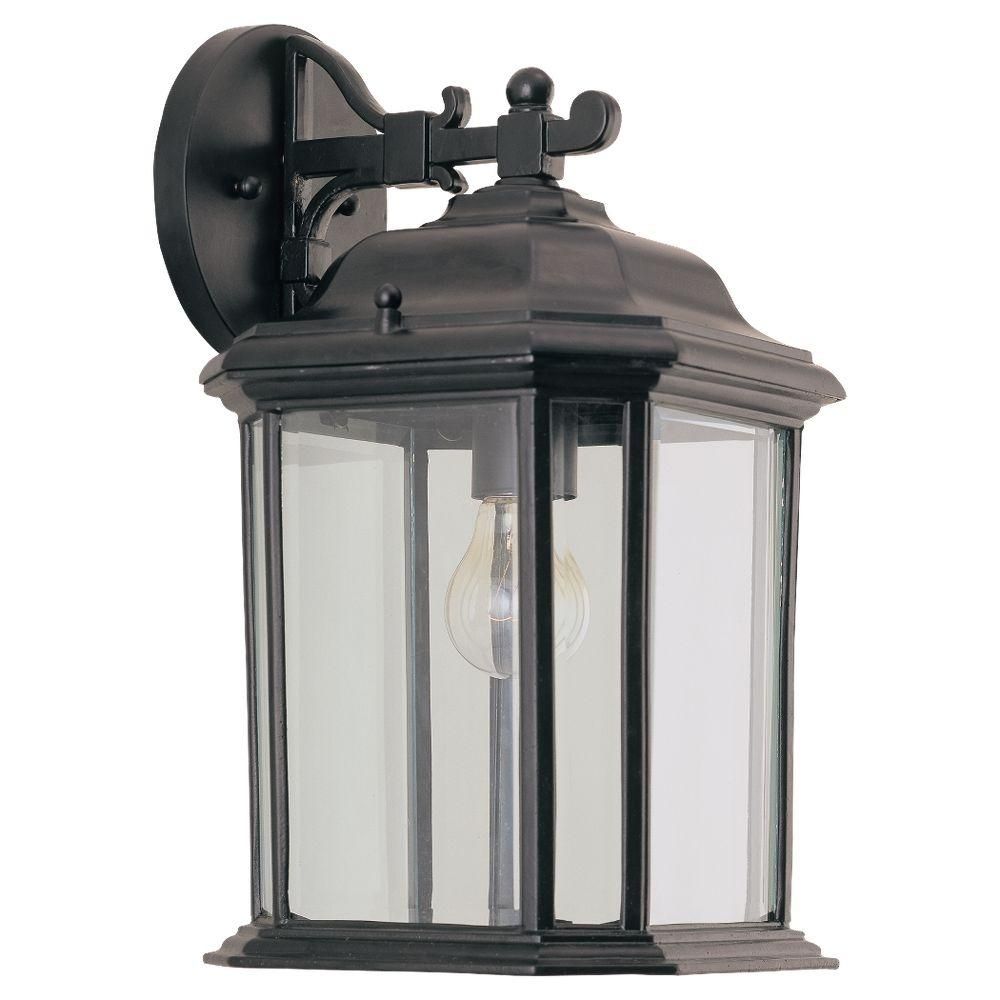 Sea Gull Lighting Kent 1 Light Black Outdoor Wall Fixture 84031 12 Pertaining To Outdoor Wall Lighting With Outlet (View 14 of 15)