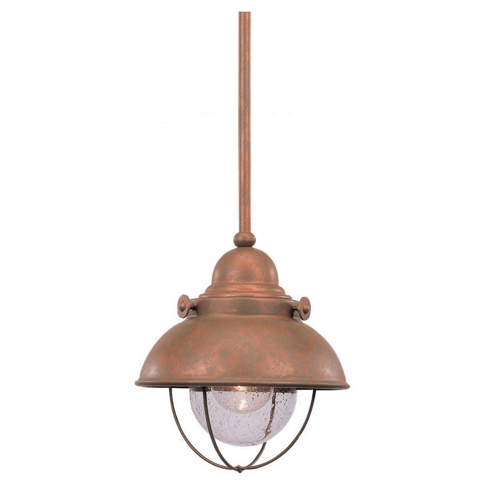 Sea Gull Lighting Sebring 1 Light Weathered Copper Outdoor Pendant Throughout Copper Outdoor Ceiling Lights (Photo 7 of 15)