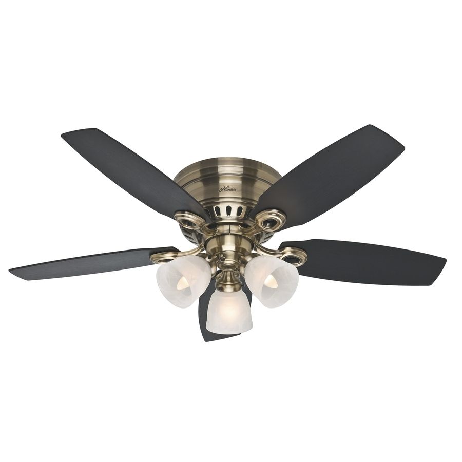 Shop Hunter Hatherton 46 In Antique Brass Indoor Flush Mount Ceiling Pertaining To Outdoor Ceiling Fans With Flush Mount Lights (Photo 10 of 15)