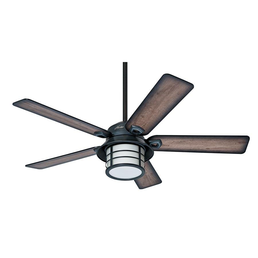 Shop Hunter Key Biscayne 54 In Weathered Zinc Indoor/outdoor Downrod Within Outdoor Ceiling Fans With Light At Lowes (View 4 of 15)