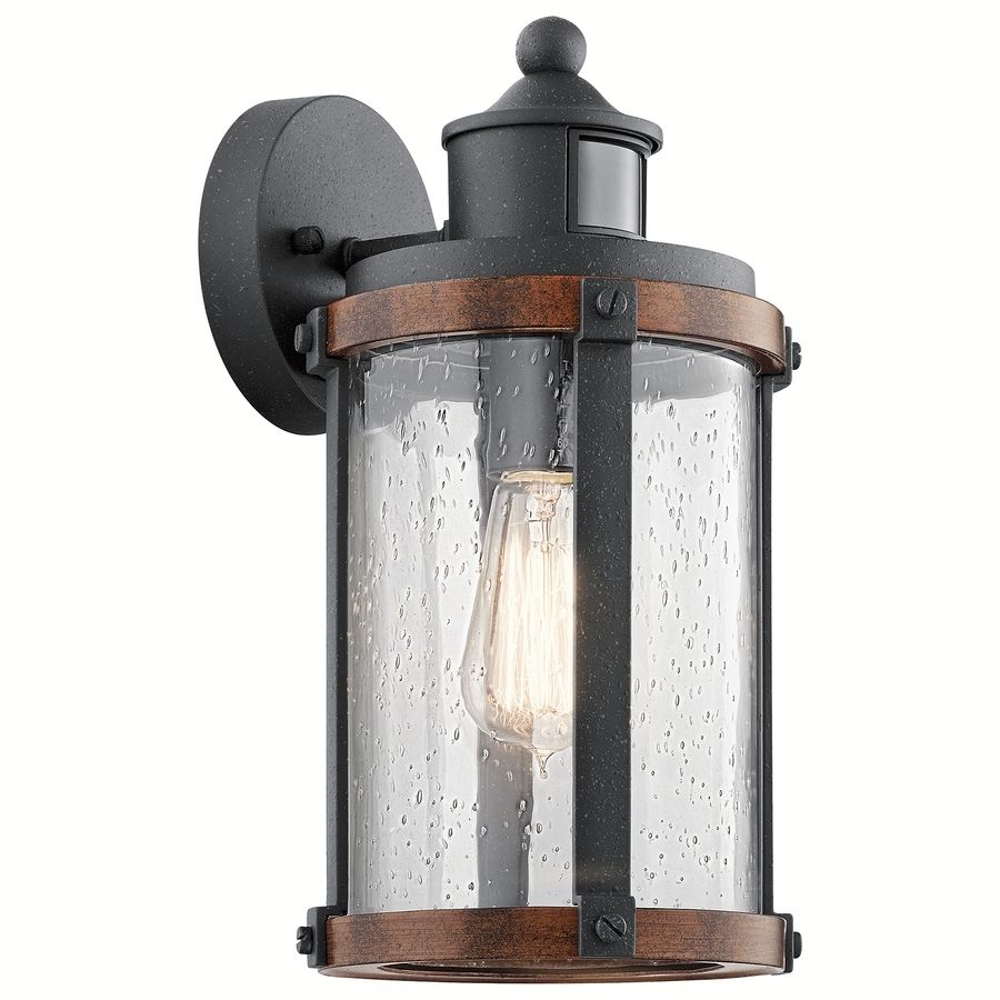 Shop Kichler Barrington 13.25 In H Distressed Black And Wood Motion Intended For Outdoor Wall Lighting With Motion Activated (Photo 7 of 15)