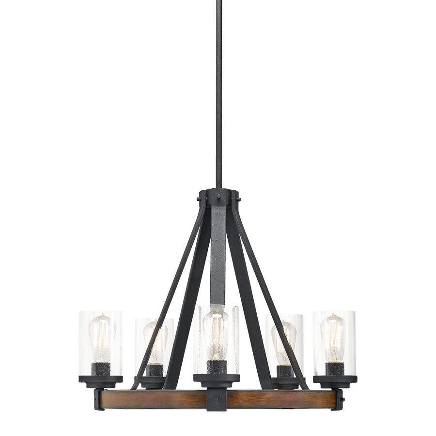 Shop Kichler Lighting Barrington 5 Light Distressed Black And Wood With Regard To Outdoor Chandelier Kichler Lighting (Photo 1 of 15)