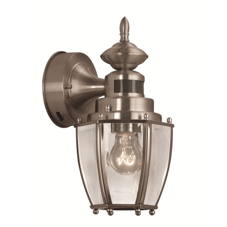 Shop Portfolio 11.75 In H Brushed Nickel Motion Activated Outdoor With Regard To Nickel Outdoor Wall Lighting (Photo 7 of 15)