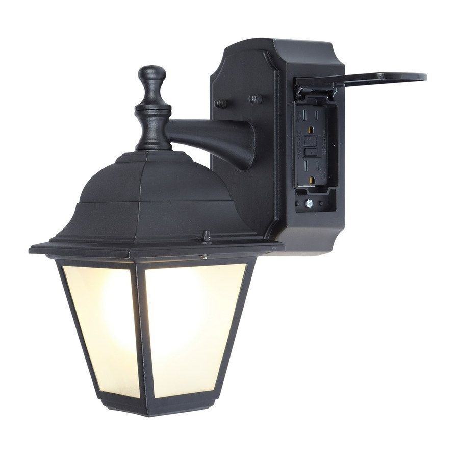 Shop Portfolio Gfci 11.81 In H Black Outdoor Wall Light At Lowes Throughout Outdoor Wall Lights With Receptacle (Photo 2 of 15)