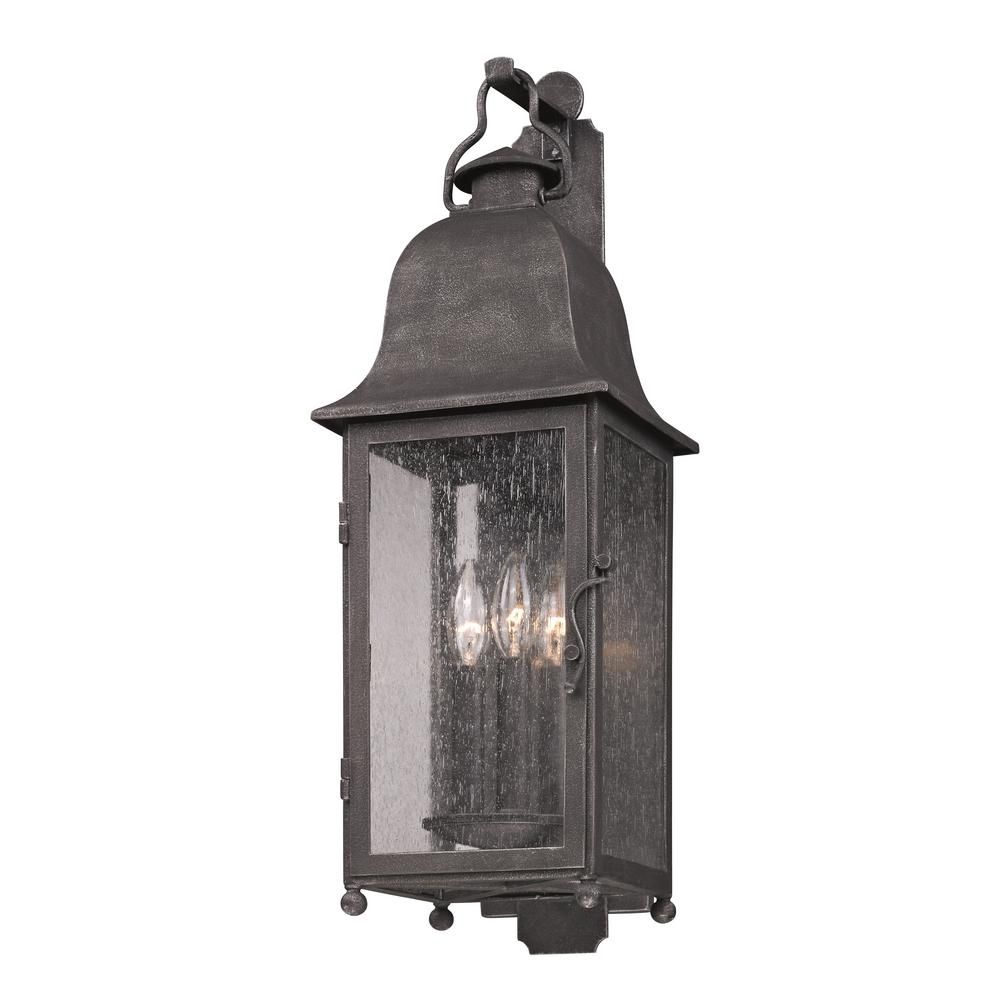 Troy Lighting Larchmont 3 Light Aged Pewter Outdoor Wall Mount Pertaining To Pewter Outdoor Wall Lights (View 2 of 15)